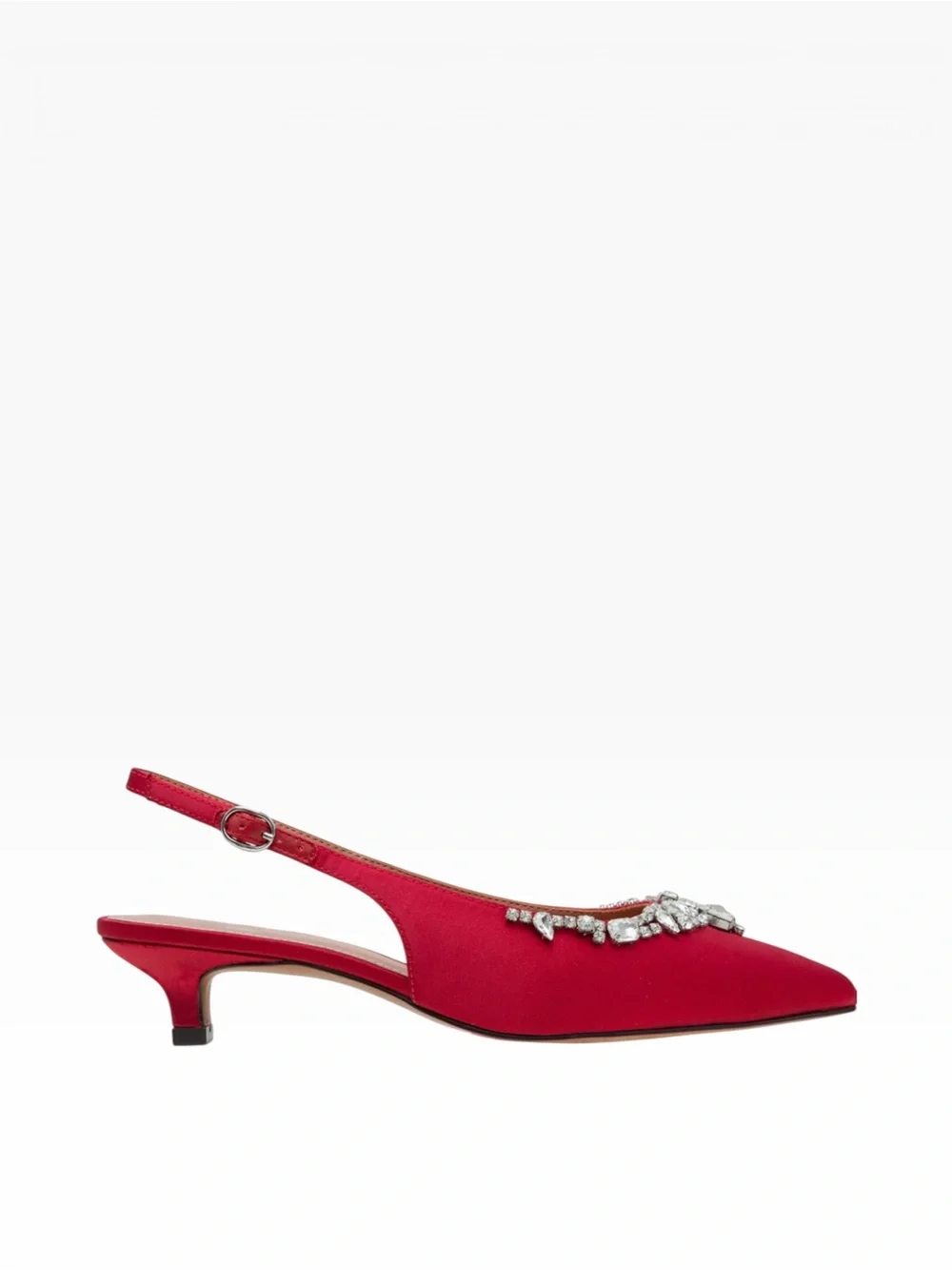 LINEA PAOLO CRYSTAL EMBELLISHED RED SATIN SLINGBACK KITTEN HEELS NIB SIZE 9.5